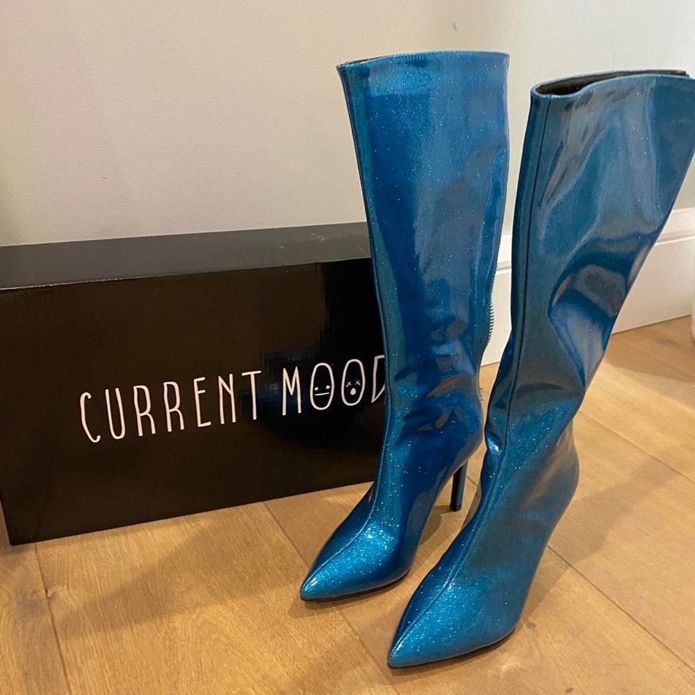 Current Mood Shimmering Blue Heeled Boots